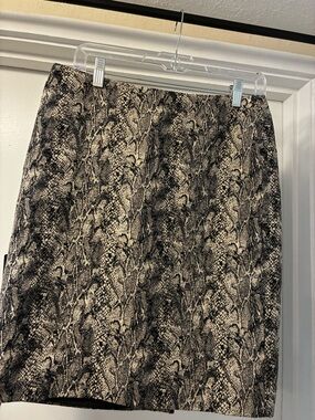 Talbots Snake-Print Short Pencil Skirt in Black and Cream